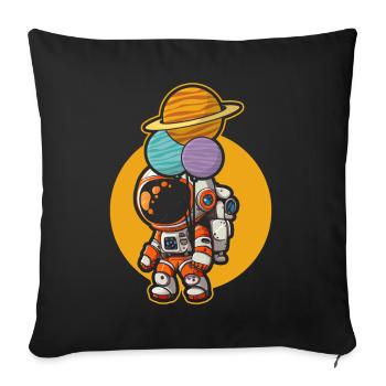 Astronaut Holding Planet Balloons Solar System - Sofa pillow with filling 45cm x 45cm - black - Front