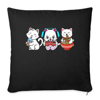 Chat Boba Thé Bubble Tea Gaming Gamer Ramen Anime - Coussin et housse de 45 x 45 cm - noir - Devant