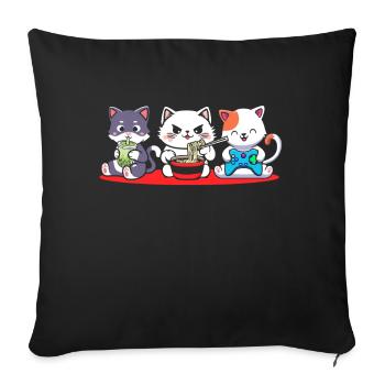 Chat Boba Thé Bubble Tea Gaming Gamer Ramen Anime - Coussin et housse de 45 x 45 cm - noir - Devant