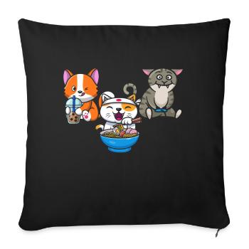 Chat Boba Thé Bubble Tea Gaming Gamer Ramen Anime - Coussin et housse de 45 x 45 cm - noir - Devant