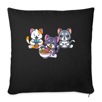 Chat Boba Thé Bubble Tea Gaming Gamer Ramen Anime - Coussin et housse de 45 x 45 cm - noir - Devant