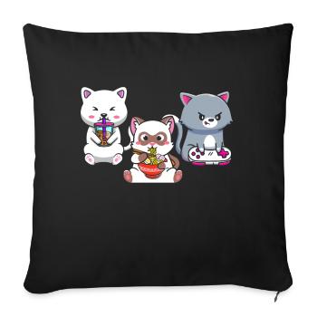 Chat Boba Thé Bubble Tea Gaming Gamer Ramen Anime - Coussin et housse de 45 x 45 cm - noir - Devant