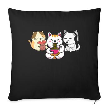 Chat Boba Thé Bubble Tea Gaming Gamer Ramen Anime - Coussin et housse de 45 x 45 cm - noir - Devant