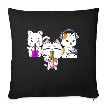 Chat Boba Thé Bubble Tea Gaming Gamer Ramen Anime - Coussin et housse de 45 x 45 cm - noir - Devant