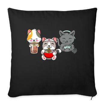 Chat Boba Thé Bubble Tea Gaming Gamer Ramen Anime - Coussin et housse de 45 x 45 cm - noir - Devant