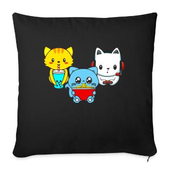 Chat Boba Thé Bubble Tea Gaming Gamer Ramen Anime - Coussin et housse de 45 x 45 cm - noir - Devant