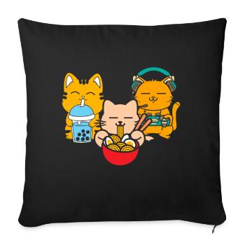 Chat Boba Thé Bubble Tea Gaming Gamer Ramen Anime - Coussin et housse de 45 x 45 cm - noir - Devant