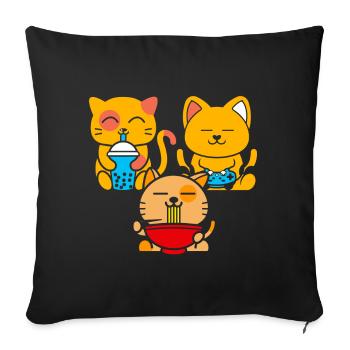 Chat Boba Thé Bubble Tea Gaming Gamer Ramen Anime - Coussin et housse de 45 x 45 cm - noir - Devant