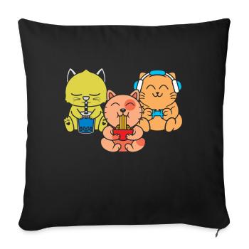 Chat Boba Thé Bubble Tea Gaming Gamer Ramen Anime - Coussin et housse de 45 x 45 cm - noir - Devant
