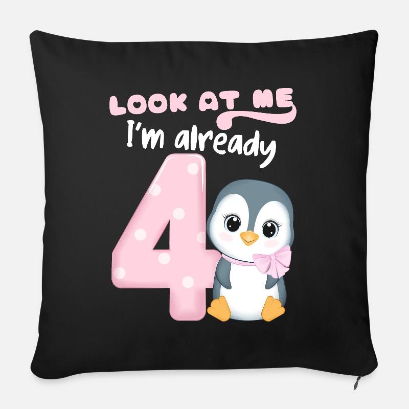 4. barnebursdag, 4 år, kawaii-pingvin - Sofapute med fylling 45 x 45 cm - svart