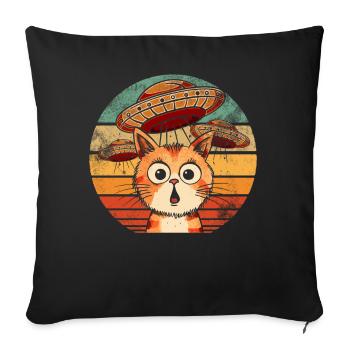 Lustige Katzen -Selfie Ufos Alien Spaceship Kitty - Sofakissen mit Füllung 45 x 45 cm - Schwarz - Vorne