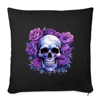 Fleurs éternelles - Crâne et roses violettes - Coussin et housse de 45 x 45 cm - noir - Devant