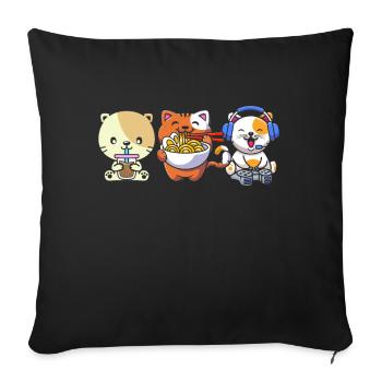 Chat Boba Thé Bubble Tea Gaming Gamer Ramen Anime - Coussin et housse de 45 x 45 cm - noir - Devant