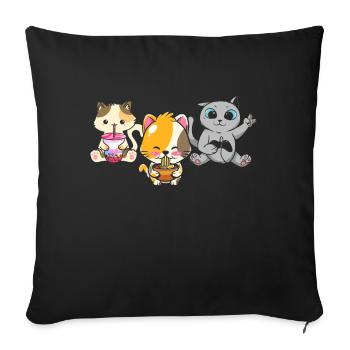 Chat Boba Thé Bubble Tea Gaming Gamer Ramen Anime - Coussin et housse de 45 x 45 cm - noir - Devant