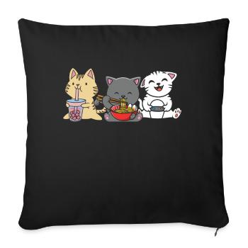 Chat Boba Thé Bubble Tea Gaming Gamer Ramen Anime - Coussin et housse de 45 x 45 cm - noir - Devant