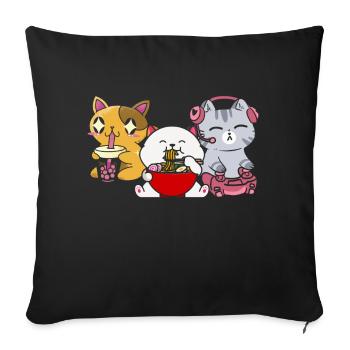 Chat Boba Thé Bubble Tea Gaming Gamer Ramen Anime - Coussin et housse de 45 x 45 cm - noir - Devant
