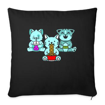 Chat Boba Thé Bubble Tea Gaming Gamer Ramen Anime - Coussin et housse de 45 x 45 cm - noir - Devant