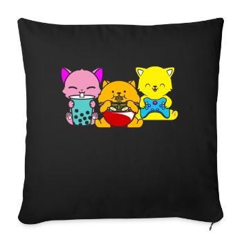 Chat Boba Thé Bubble Tea Gaming Gamer Ramen Anime - Coussin et housse de 45 x 45 cm - noir - Devant