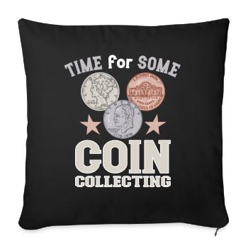 Collection de pièces de monnaie amusante pour les collectionneurs de pièces de monnaie et - Coussin et housse de 45 x 45 cm - noir - Devant