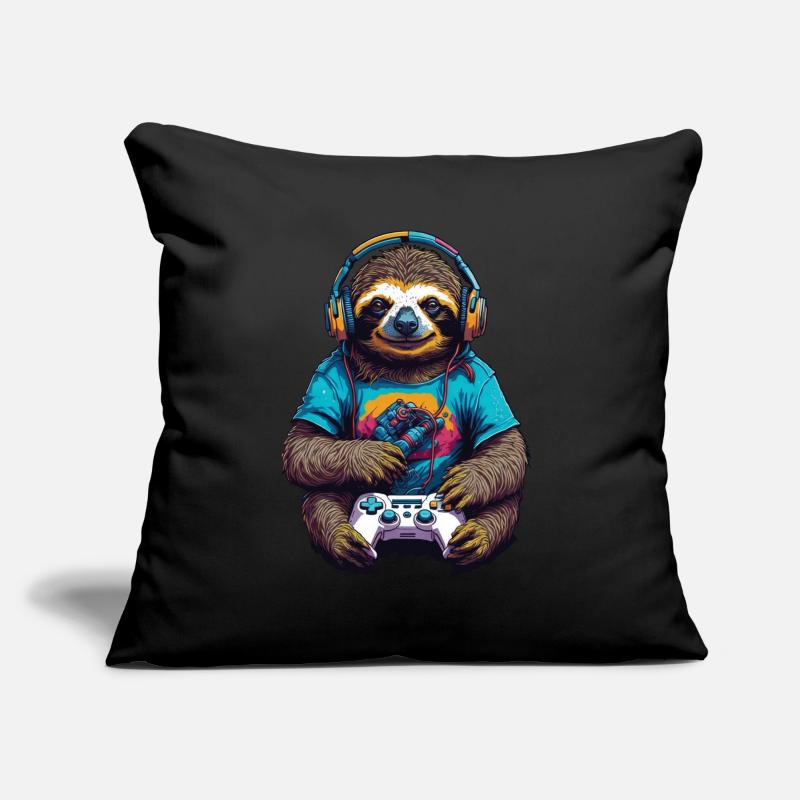Retro Controller Gaming Sloth Nerd Design Sofa pillow with filling 45cm x 45cm