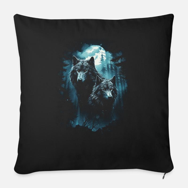 Fantasy Wolf Moon Wolf Pack Mythology - Sofa pillow with filling 45cm x 45cm - black