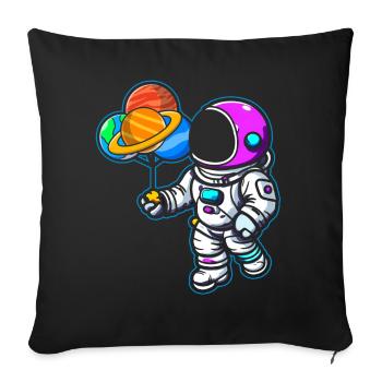 Astronaute tenant des ballons de planète Système solaire - Coussin et housse de 45 x 45 cm - noir - Devant