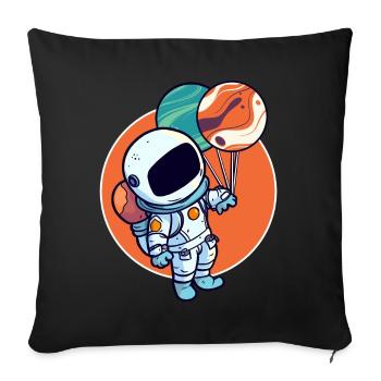 Astronaute tenant des ballons de planète Système solaire - Coussin et housse de 45 x 45 cm - noir - Devant