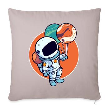Astronaute tenant des ballons de planète Système solaire - Coussin et housse de 45 x 45 cm - taupe clair - Devant