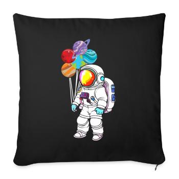 Astronaute tenant des ballons de planète Système solaire - Coussin et housse de 45 x 45 cm - noir - Devant