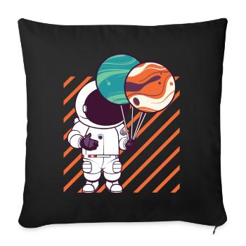 Astronaute tenant des ballons de planète Système solaire - Coussin et housse de 45 x 45 cm - noir - Devant
