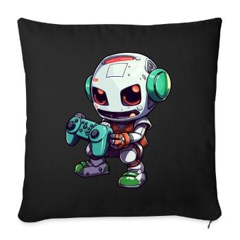 Joueur de robot mignon Robot de jeu drôle - Coussin et housse de 45 x 45 cm - noir - Devant