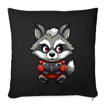 Mignon raton laveur Gamer Jeux drôles Raton laveur - Coussin et housse de 45 x 45 cm - noir - Devant