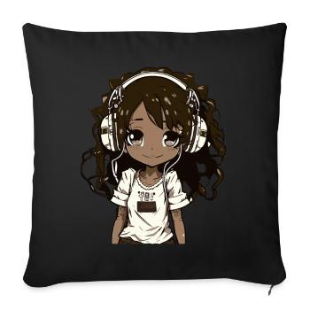 K-Pop Anime Musique Kpop afro-américaine - Coussin et housse de 45 x 45 cm - noir - Devant