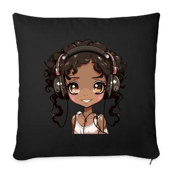 K-Pop Anime Musique Kpop afro-américaine - Coussin et housse de 45 x 45 cm - noir - Devant