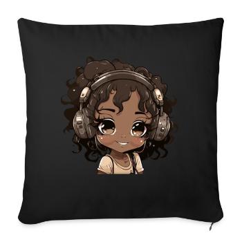 K-Pop Anime Musique Kpop afro-américaine - Coussin et housse de 45 x 45 cm - noir - Devant