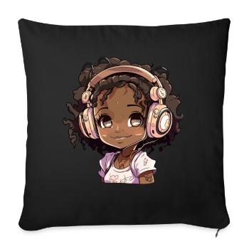 K-Pop Anime Musique Kpop afro-américaine - Coussin et housse de 45 x 45 cm - noir - Devant