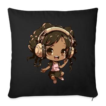 K-Pop Anime Musique Kpop afro-américaine - Coussin et housse de 45 x 45 cm - noir - Devant