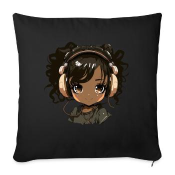 K-Pop Anime Musique Kpop afro-américaine - Coussin et housse de 45 x 45 cm - noir - Devant