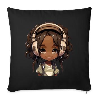 K-Pop Anime Musique Kpop afro-américaine - Coussin et housse de 45 x 45 cm - noir - Devant