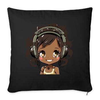 K-Pop Anime Musique Kpop afro-américaine - Coussin et housse de 45 x 45 cm - noir - Devant