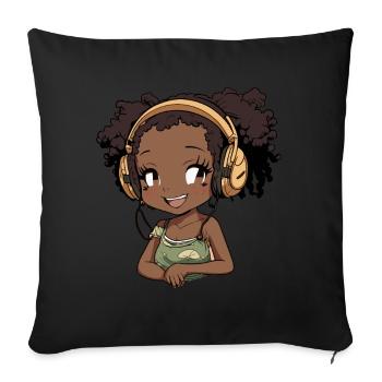 K-Pop Anime Musique Kpop afro-américaine - Coussin et housse de 45 x 45 cm - noir - Devant