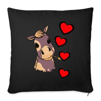 Poulain bébé cheval coeur enfant cadeau d’anniversaire - Coussin et housse de 45 x 45 cm - noir - Devant