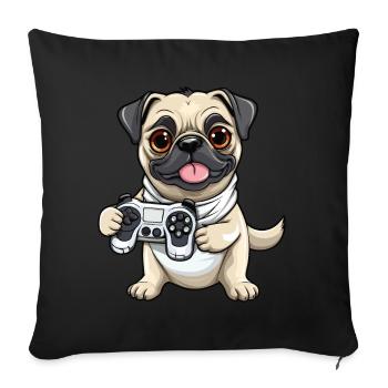 Cute Pug Dog Gamer Gaming Pug Dog Lover - Sofa pillow with filling 45cm x 45cm - black - Front