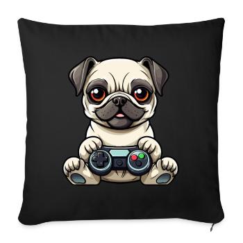 Cute Pug Dog Gamer Gaming Pug Dog Lover - Sofa pillow with filling 45cm x 45cm - black - Front