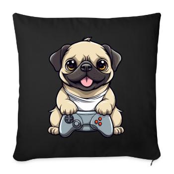 Cute Pug Dog Gamer Gaming Pug Dog Lover - Sofa pillow with filling 45cm x 45cm - black - Front