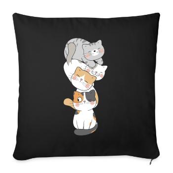Cat Cute Kitty Stack Cats Anime Kawaii - Sofa pillow with filling 45cm x 45cm - black - Front