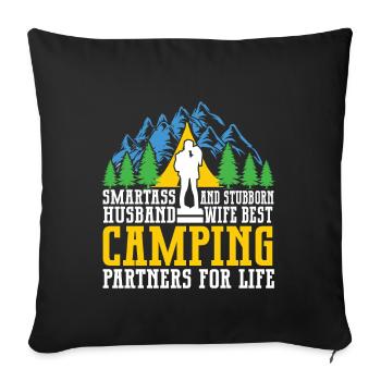 Husband And Wife Camping Partner Couple Matching - Sofa pillow with filling 45cm x 45cm - black - Front