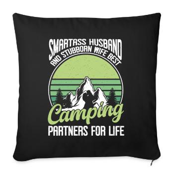 Husband And Wife Camping Partner Couple Matching - Sofa pillow with filling 45cm x 45cm - black - Front