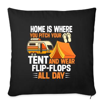 Camping Flip Flops Camper Nature Outdoor - Sofa pillow with filling 45cm x 45cm - black - Front