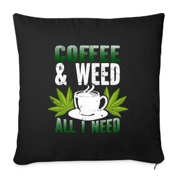 Weed, Café, Cannabis, Stoner, Caféine, Ganja - Coussin et housse de 45 x 45 cm - noir - Devant